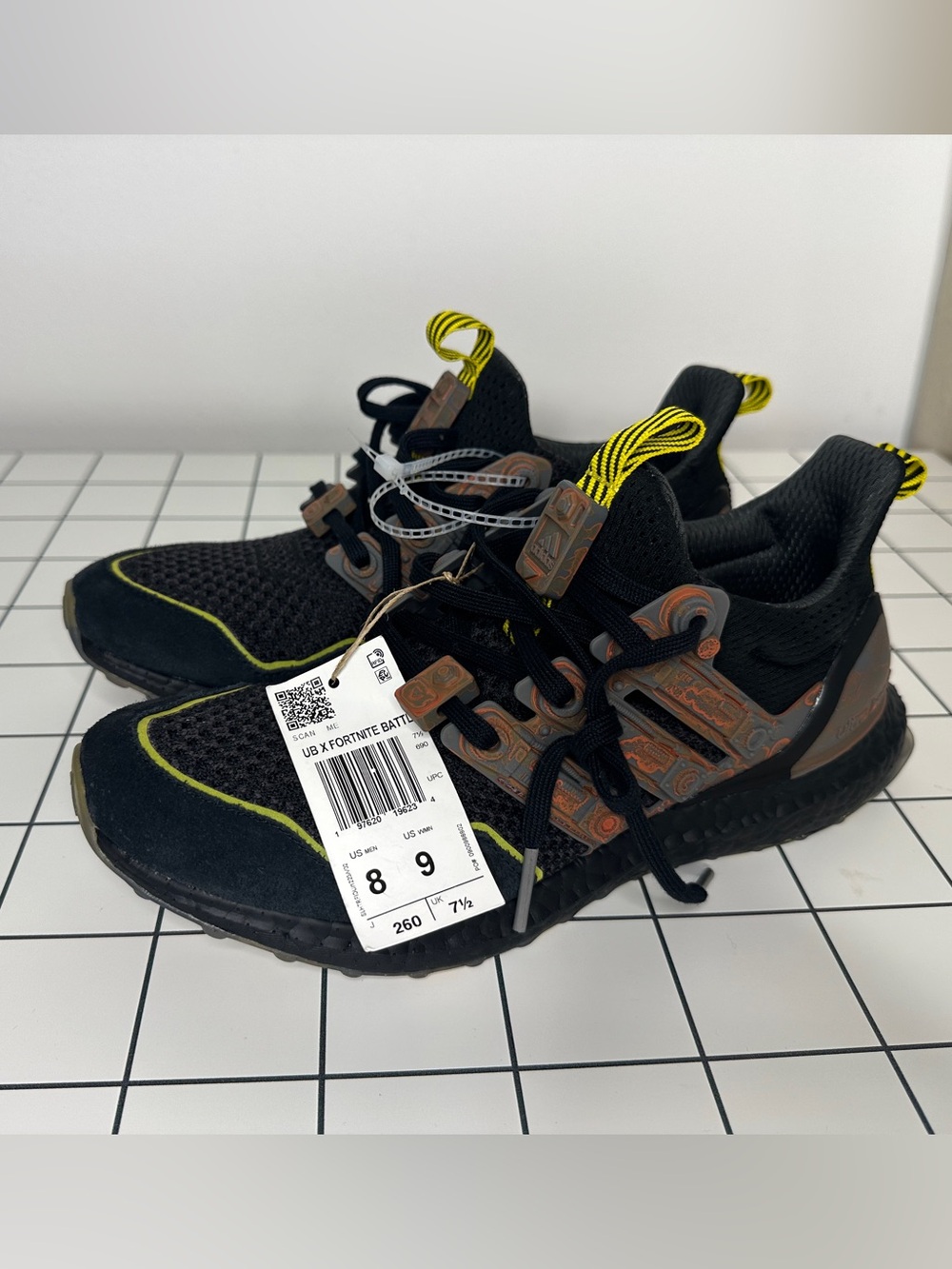 Adidas Boost Fortnite Collab Men's Black Sneakers with Neon Yellow Accents 8M